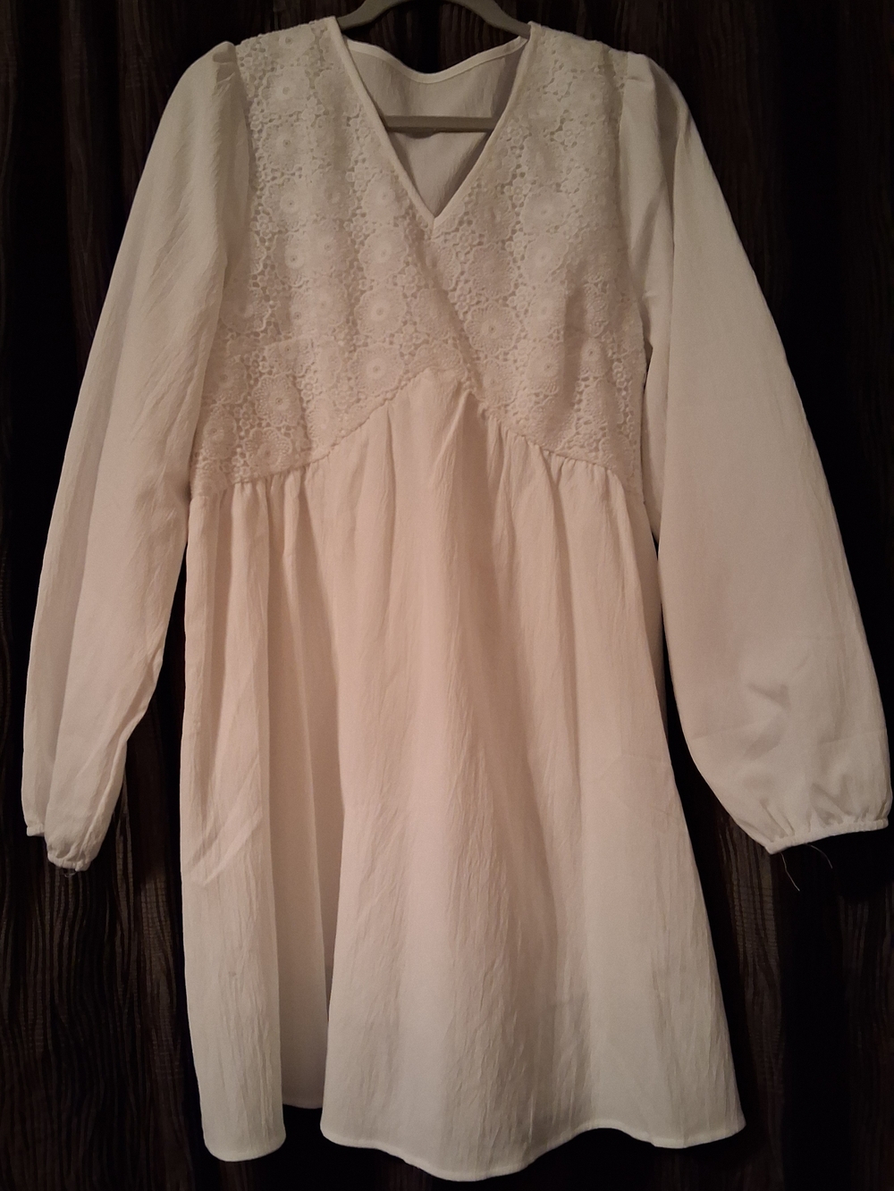 Lace Yoke Long-Sleeve Dress